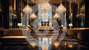 grandeur blurred hotel lobby interior photo