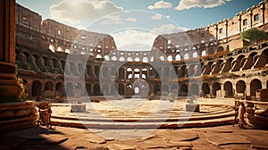 grandeur of history with a wide shoot capturing the Colosseum\'s expansive interior.