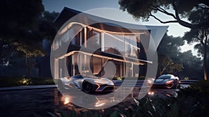 Grandeur meets high-end: Luxury house with sleek supercar