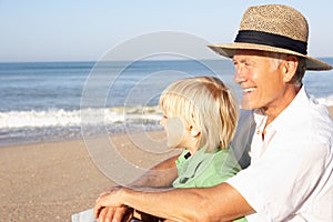 Grandfather with child on beach