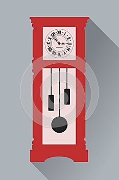 Grandfather Clock. Icon of clock witn shadow on grey backgrouns