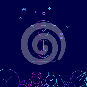 Grandfather Clock Vector Line Icon, Symbol, Pictogram, Sign on a Dark Blue Background. Related Bottom Border