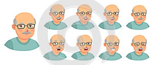 Grandfather emotions set. Character senior doubt, elder adult