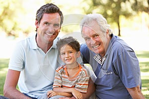 Grandfather With Father And Son In Park photo