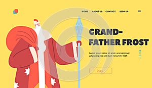 Grandfather Frost Landing Page Template. Ded Moroz or Santa Claus New Year Character in Red Traditional Russian Costume