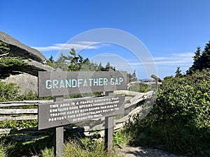 Grandfather Gap sign on Grandfather Trail in Grandfather Mountain Nature Park