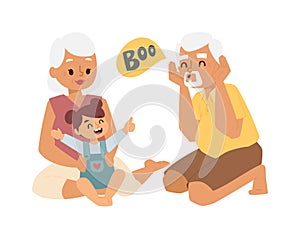 Grandfather, grandmother and granddaughter vector illustration.