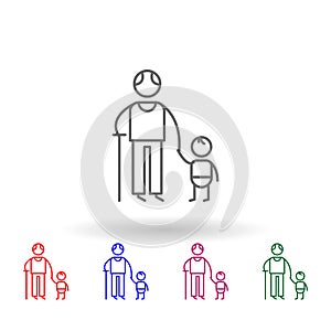 Grandfather, grandson multi color icon. Simple thin line, outline vector of family life icons for ui and ux, website or mobile