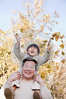 Grandfather and Grandson Playing in the Park