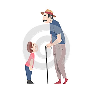 Grandfather and Grandson Spending Pastime Time Together, Grandparent Communicating with his Grandchild Cartoon Style