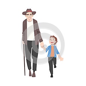 Grandfather and Grandson Spending Pastime Time Together, Grandparent Entertaining Grandchild Cartoon Style Vector