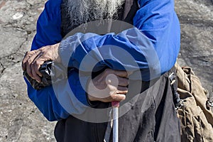 Grandfather`s hands, a wanderer on a journey photo