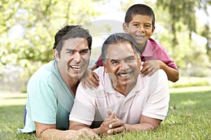 Grandfather With Son And Grandson In Park