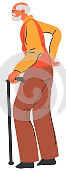 Grandfather with walking stick, senior man vector