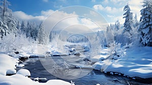 Grandiose Winter Scene: Terragen Style Snow Covered River