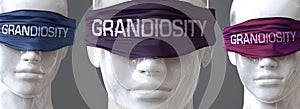 Grandiosity can blind our views and limit perspective - pictured as word Grandiosity on eyes to symbolize that Grandiosity can photo