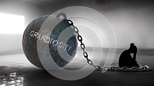 Grandiosity - a metaphorical view of a woman struggle with grandiosity. Trapped alone and chained to a burden of Grandio photo