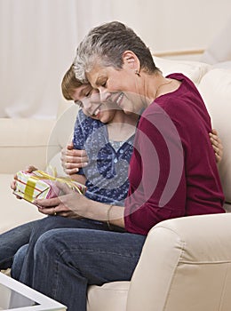 Grandma and Girl with Present