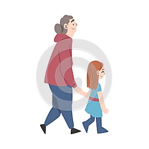 Grandma and Granddaughter Spending Pastime Time Together, Grandparent Walking with her Grandchild Cartoon Style Vector