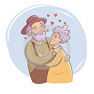 Grandma and grandpa hug. Grandparents day Vector. Cartoon. Isolated art on white background. Flat