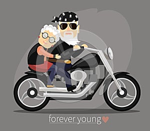 Grandma and grandpa riding a motorcycle
