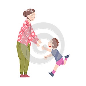 Grandma and Grandson Spending Pastime Time Together, Grandparent Entertaining Grandchild Cartoon Style Vector