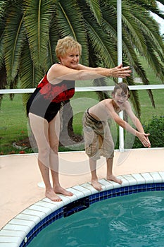 Grandma and grandson swim photo