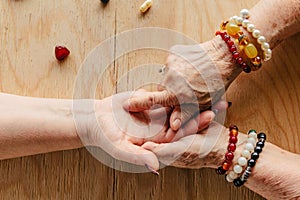 Grandma magic, fortune telling, palmistry. Chiromancy, women hands, destiny reading