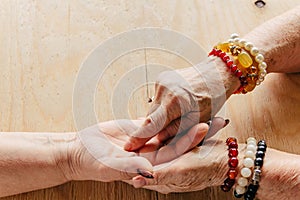 Grandma magic, fortune telling, palmistry. Chiromancy, women hands, destiny reading