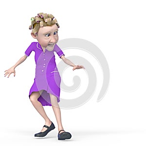 Grandma nurse cartoon looking down and scared in white background
