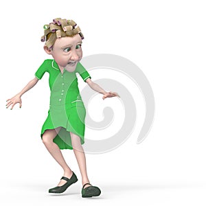 Grandma nurse cartoon looking down and scared in white background