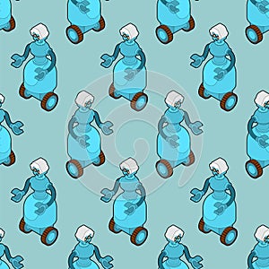 Grandma robot pattern seamless. Governess Cyborg background . Iron grandmother