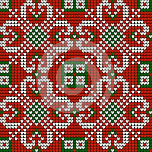 Grandma s Christmas knitting pattern in red, green and white colors