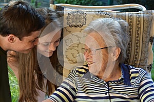 We and grandma, siblings surprise their great-grandma