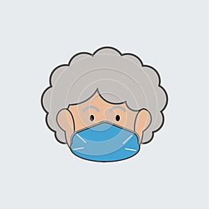 Grandmather with mask icon, disease grandma, vector, illustration