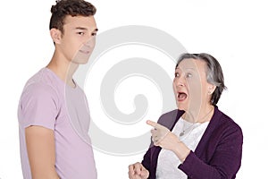 Grandmother arguing with her teenage grandson