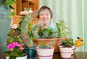 Grandmother botany with flowers at home