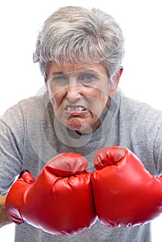 Grandmother and boxing gloves