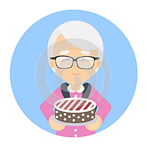 Grandmother with cake.