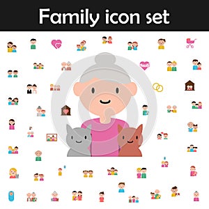 Grandmother, cats cartoon icon. Family icons universal set for web and mobile
