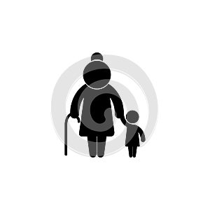 Grandmother with child familiar silhouettes icon. Simple black family icon. Can be used as web element, family design icon