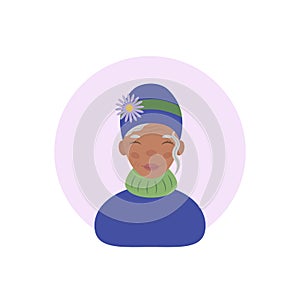 Grandmother. Dark-skinned gray-haired grandmother. An avatar of a grandmother in a cartoon style. Vector illustration