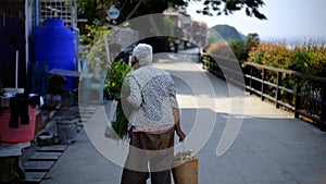 Grandmother going to morning market