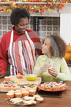 Grandmother and granddaughter at Halloween