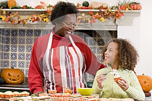 Grandmother and granddaughter at Halloween