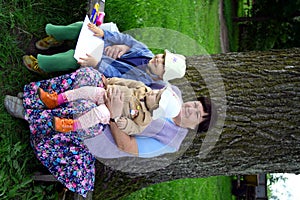 Grandmother and granddaughters in the countryside