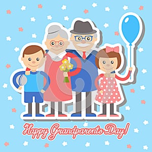 Grandmother and grandfather grandchildren greeting card for grandparents day. Vector illustration.