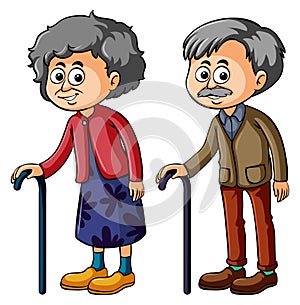 Grandmother and grandfather with walkingstick