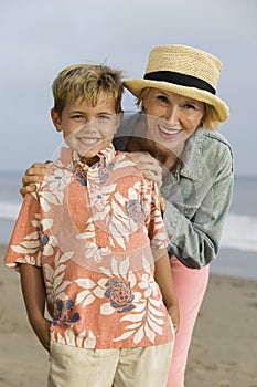 Grandmother and Grandson on Beach