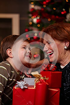 Grandmother and grandson at christmas